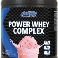 BioX Power Whey Complex 5lbs 2270g Whey Protein Powder - Nitrogen-Rich Three Tiered Performance Powder, 25-27 g Protein, 100% pure whey protein (Strawberry)
